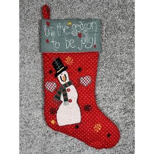 Embroidered Snowman‎ Christmas Stocking Red Green Farmhouse Holiday Decor